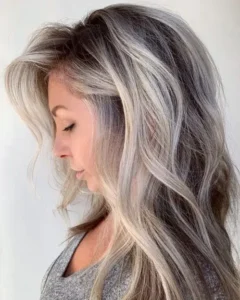 Long Layered Gray, Brown Hair