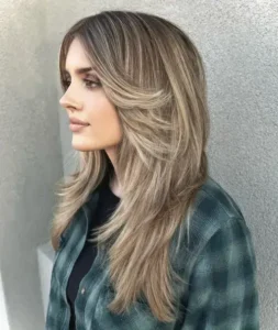 Long Layered Hairstyle with Feathered Bangs