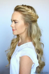 Wavy Half-Updo with French Long Braids