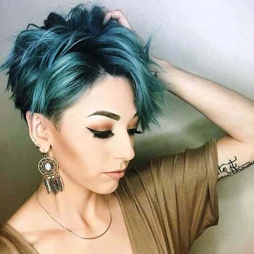 Choppy and Short Hairstyle for Women with Blue Dye