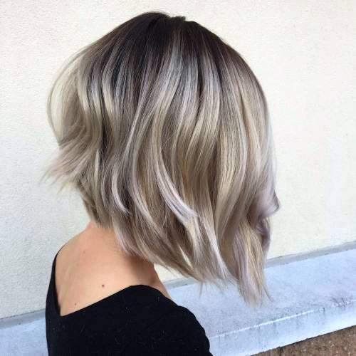 Silver Bob with Balayage Swoopy Layers