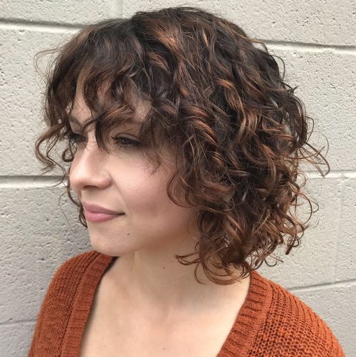 Lob curly hair with bangs