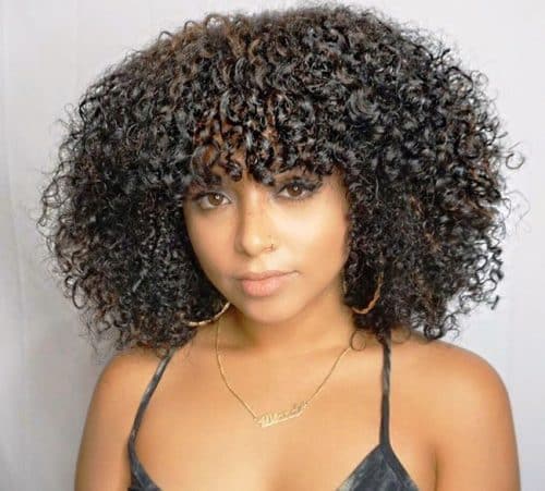 Tight curly hair with bangs