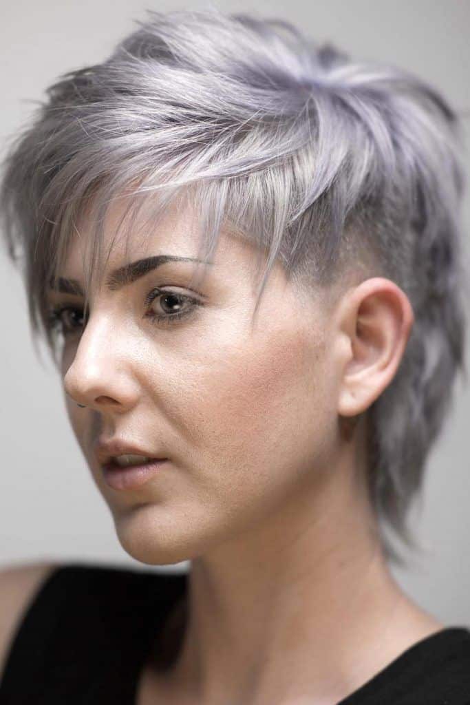 Silver Blonde Mullet with a Full Fringe